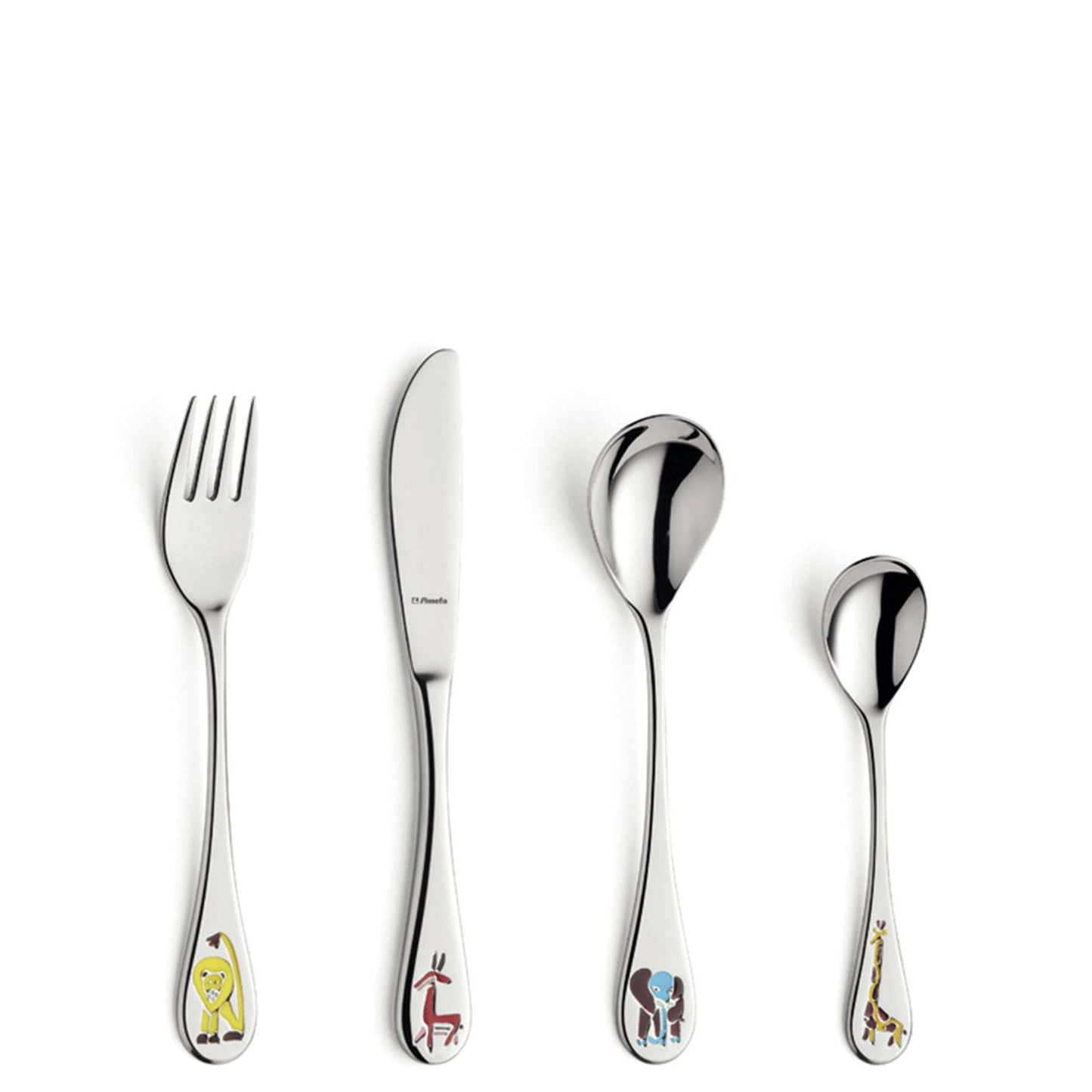 Safari Children's Cutlery Set - 1 Person - 4-piece - Silver-colored