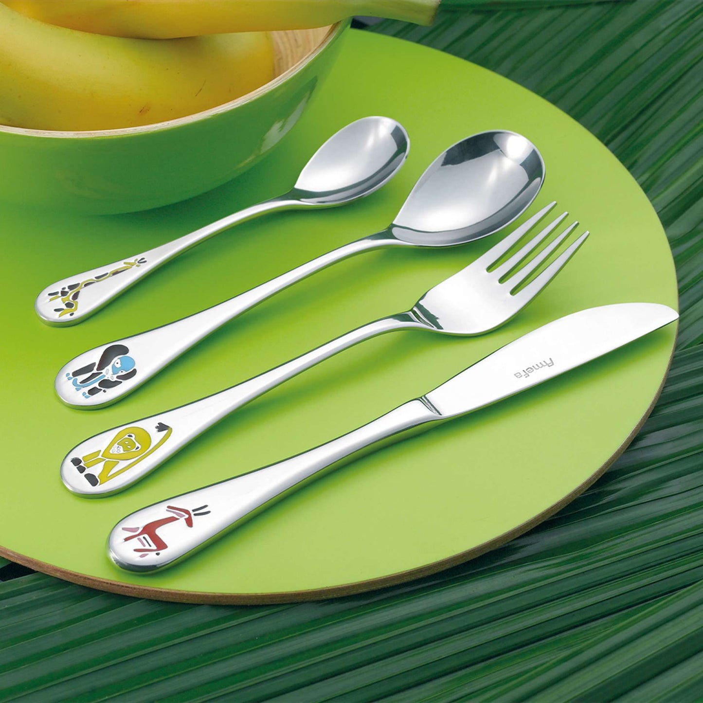 Safari Children's Cutlery Set - 1 Person - 4-piece - Silver-colored