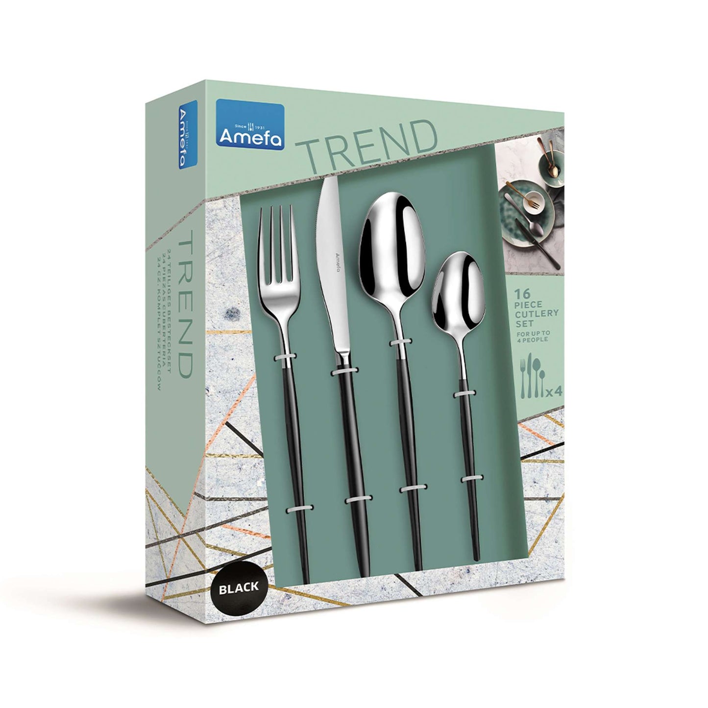 Soprano Cutlery Set - 4 Persons - 16 Pieces - Black