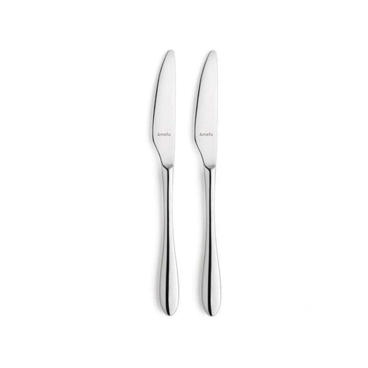 Cuba Dessert Knives Set Solid Handle - 2 Persons - 2-Piece - Silver Colored