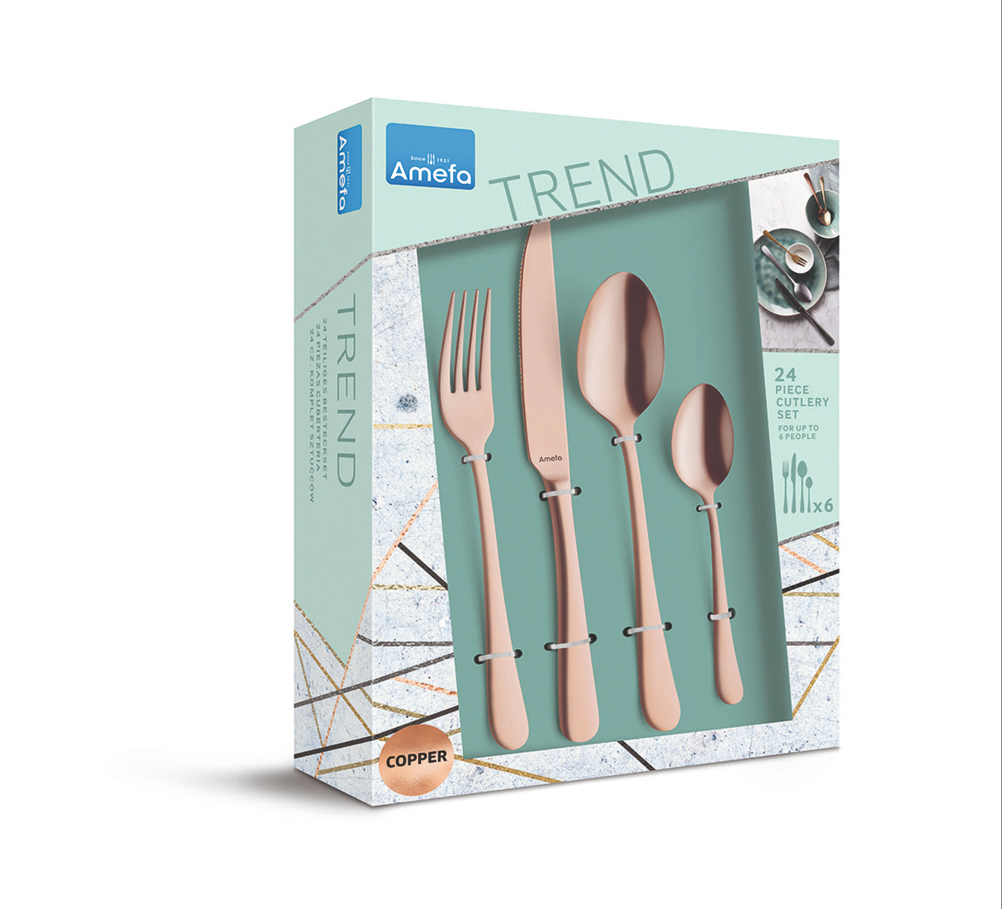 Austin Cutlery Set - 6 Persons - 24 Pieces - Copper