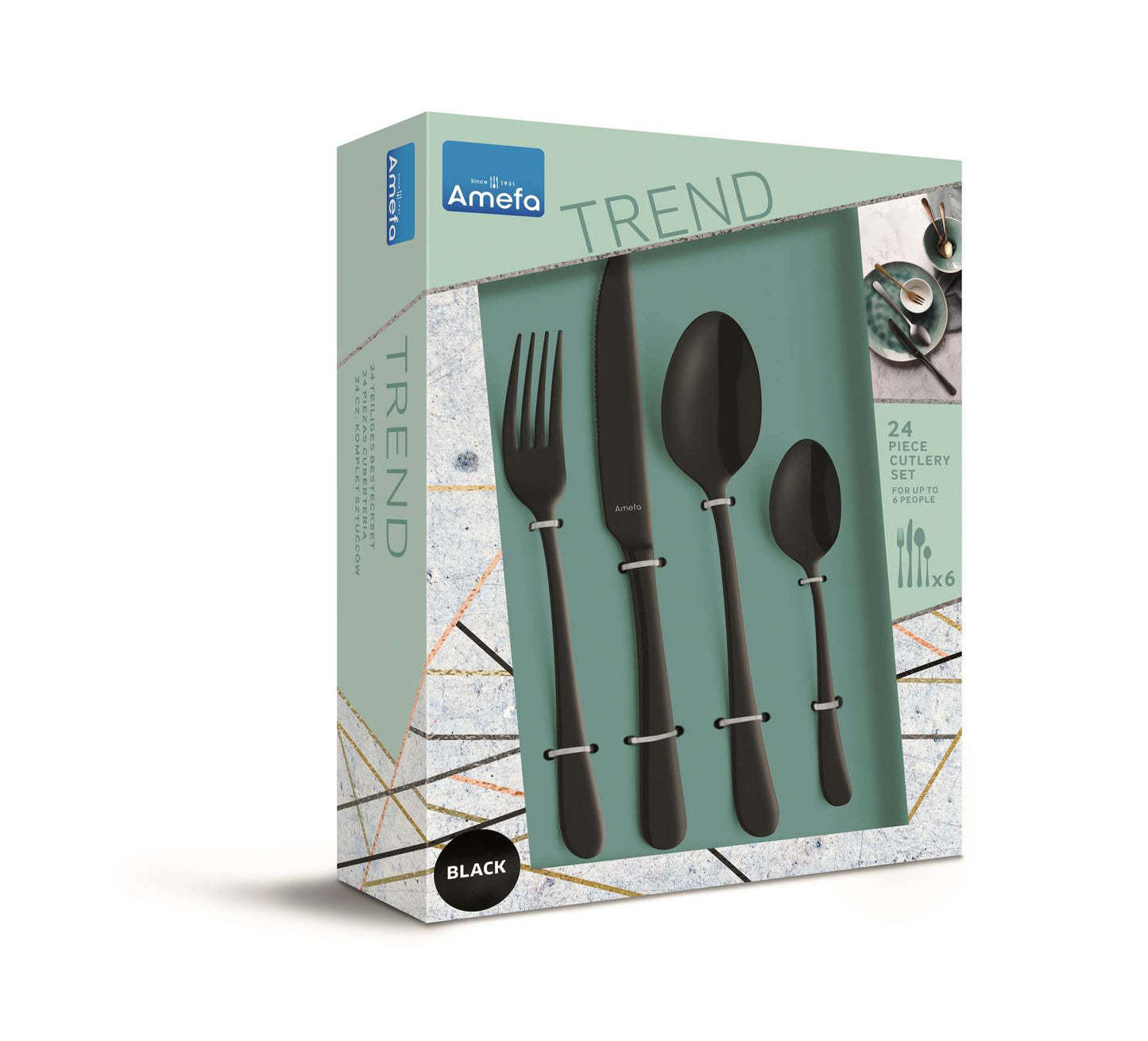 Austin Cutlery Set - 6 Persons - 24 Pieces - Black