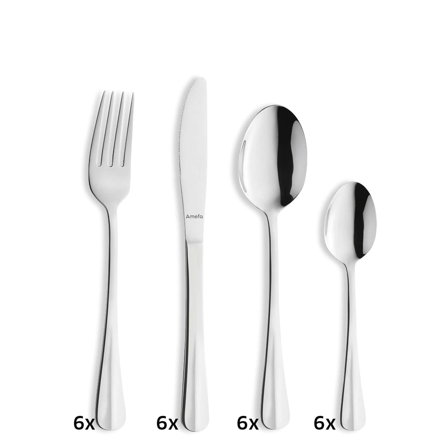 Napoli Cutlery Set - 6 Persons - 24 Pieces - Silver Colored