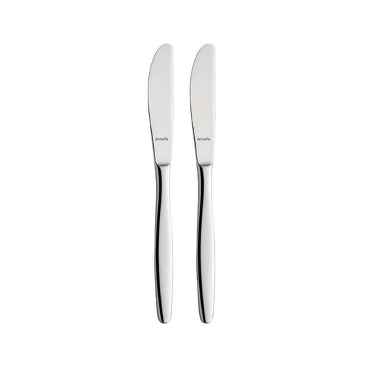 Florence Dessert Knives Set Solid Handle - 2 Persons - 2-Piece - Silver Colored
