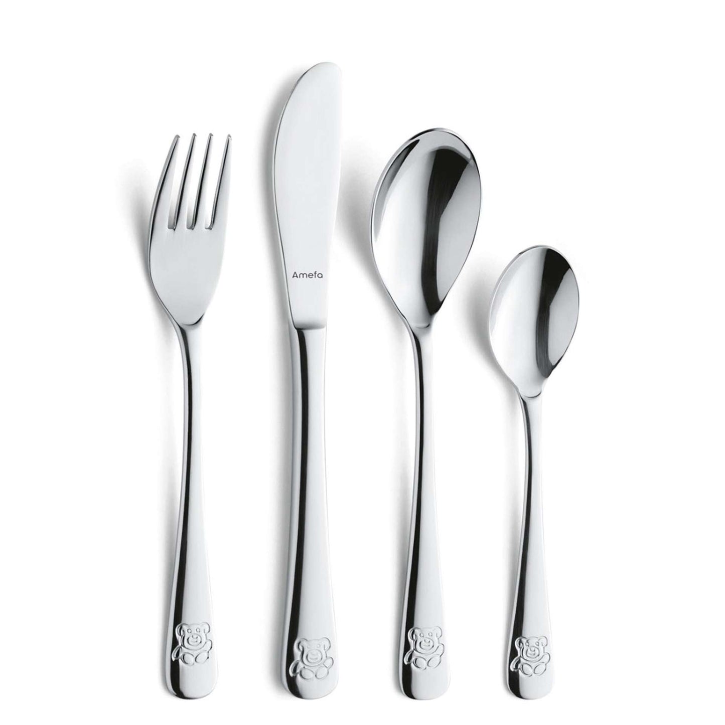 Teddy Bear Children's Cutlery Set - 1 Person - 4-piece - Silver-colored