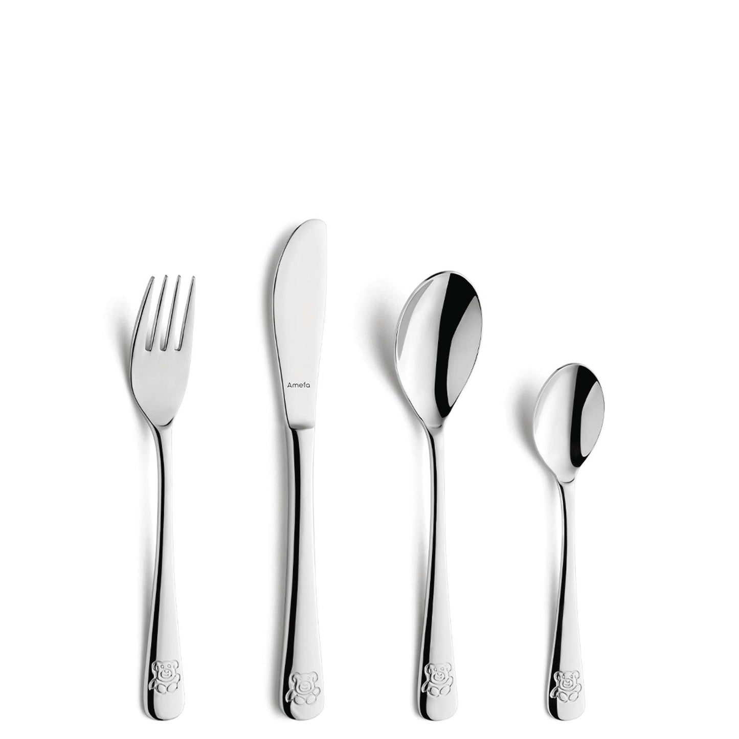 Teddy Bear Children's Cutlery Set - 1 Person - 4-piece - Silver-colored