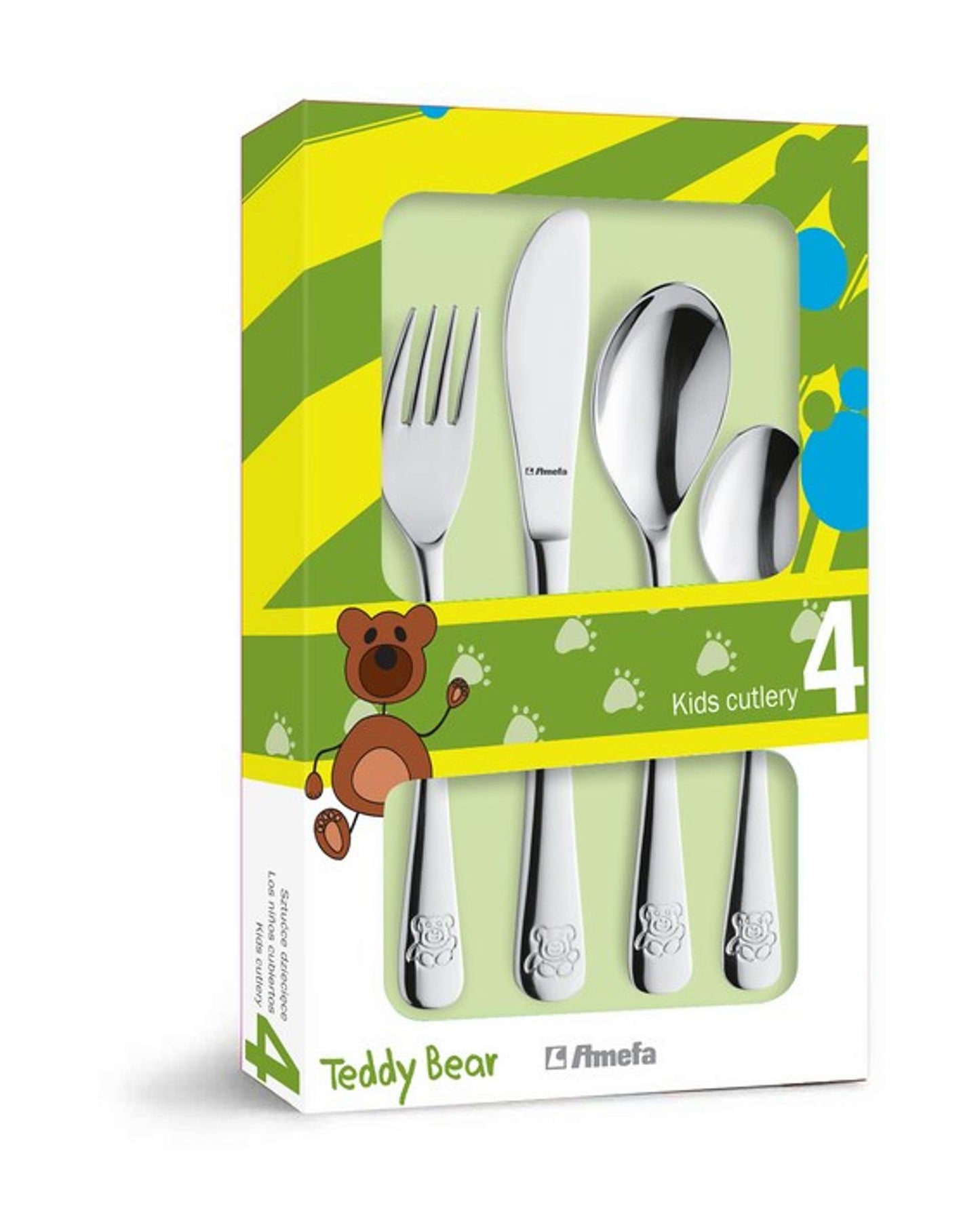 Teddy Bear Children's Cutlery Set - 1 Person - 4-piece - Silver-colored