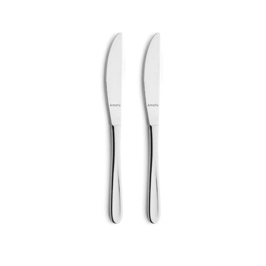 Monaco Dessert Knives Set Solid Handle - 2 Persons - 2-Piece - Silver Colored