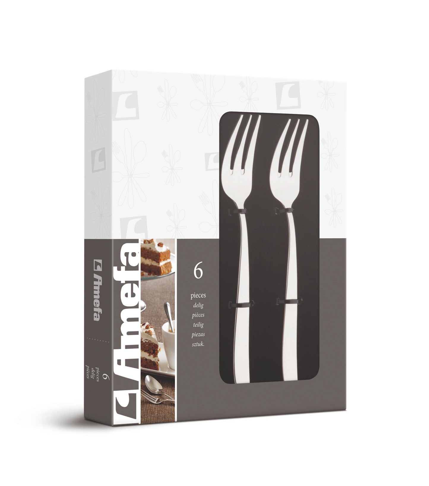 Drift Pastry Fork Set - 6 Persons - 6-Piece - Silver Colored