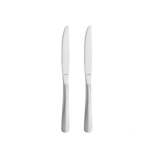 Baguette Dessert Knives Set Solid Handle - 2 Persons - 2-Piece - Silver Colored