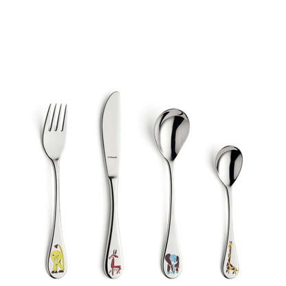 Safari Children's Cutlery Set - 1 Person - 4-piece - Silver-colored