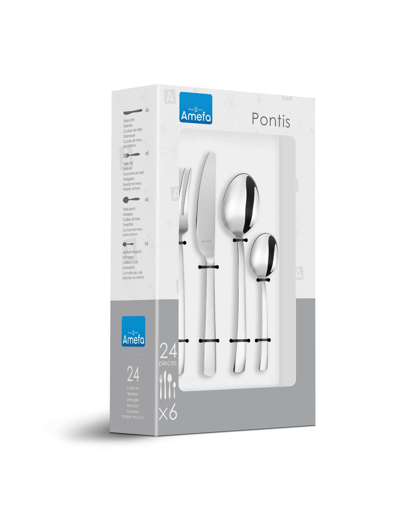 Pontis Cutlery Set - 6 Persons - 24 Pieces - Silver Colored