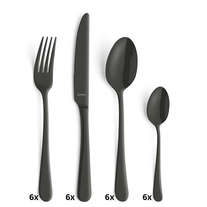 Austin Cutlery Set - 6 Persons - 24 Pieces - Black