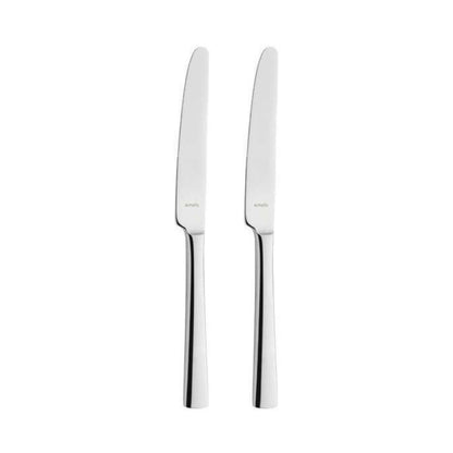 Modern Dessert Knives Set Solid Handle - 2 Persons - 2-Piece - Silver Colored