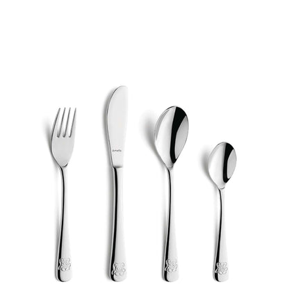 Teddy Bear Children's Cutlery Set - 1 Person - 4-piece - Silver-colored
