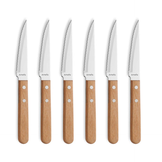 Pizza Steak Knives Set - 6 Persons - 6-Piece - Wood
