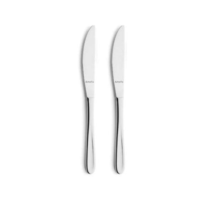 Monaco Dessert Knives Set Solid Handle - 2 Persons - 2-Piece - Silver Colored