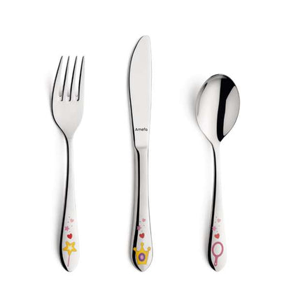 Princess Children's Cutlery Set - 1 Person - 3-piece - Silver-colored