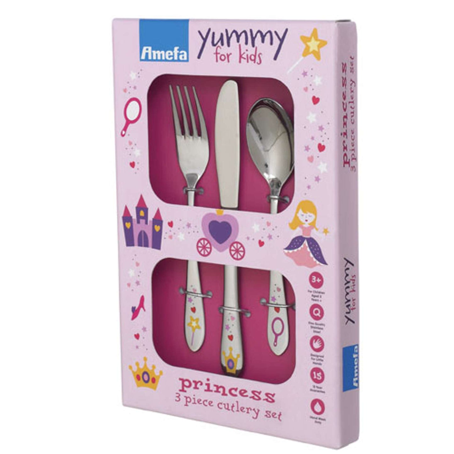 Princess Children's Cutlery Set - 1 Person - 3-piece - Silver-colored