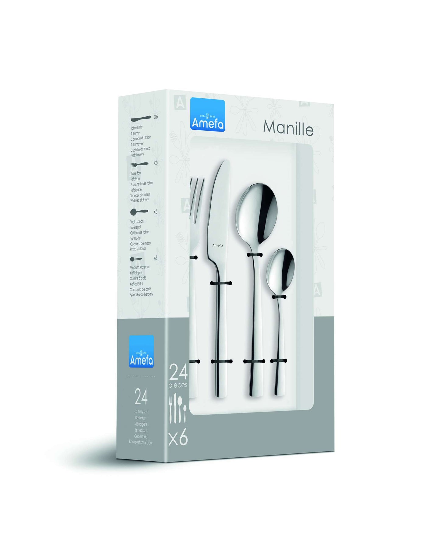 Manille Cutlery Set - 6 Persons - 24 Pieces - Silver Colored